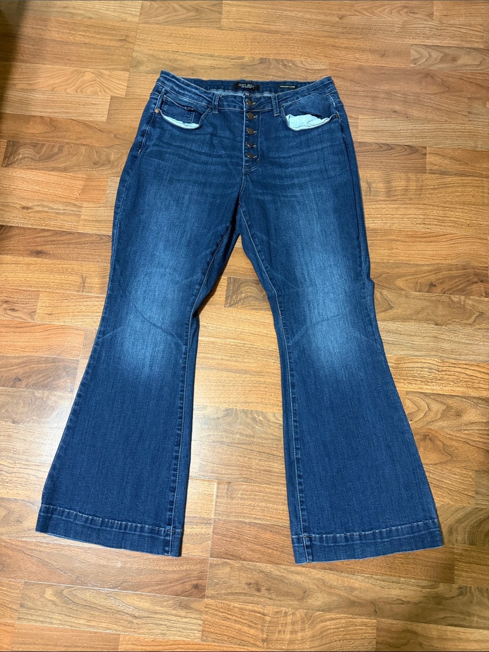 Judy Blue Dark Blue High-Rise Flare Jeans with Button Front